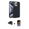 MARSİLYAN™- iPhone 15 Pro Max Kılıf Doruk Serisi - Siyah Buffer Hayalet Cam Ekran Koruyucu + Raze Metal Kamera Lens - GS