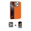 MARSİLYAN™- iPhone 15 Pro Max Kılıf Doruk Serisi - Siyah Buffer Hayalet Cam Ekran Koruyucu + Lacivert PVD Metal Kamera Lens