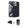 MARSİLYAN™- iPhone 15 Pro Max Kılıf Doruk Serisi - Siyah Buffer Hayalet Cam Ekran Koruyucu + Raze Metal Kamera Lens - LT