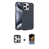 MARSİLYAN™- iPhone 15 Pro Max Kılıf Doruk Serisi - Siyah Buffer Hayalet Cam Ekran Koruyucu + PVD Metal Kamera Lens - GS