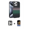 MARSİLYAN™- iPhone 15 Pro Max Kılıf Doruk Serisi - Siyah Buffer Hayalet Cam Ekran Koruyucu + PVD Metal Kamera Lens - GS