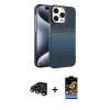 MARSİLYAN™- iPhone 15 Pro Max Kılıf Doruk Serisi - Siyah Buffer Hayalet Cam Ekran Koruyucu + Raze Metal Kamera Lens - TMGI