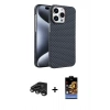 MARSİLYAN™- iPhone 15 Pro Max Kılıf Doruk Serisi - Siyah Buffer Hayalet Cam Ekran Koruyucu + Raze Metal Kamera Lens - TMGI