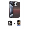 MARSİLYAN™- iPhone 15 Pro Max Kılıf Doruk Serisi - Siyah Buffer Hayalet Cam Ekran Koruyucu + Turuncu PVD Metal Kamera Lens