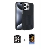 MARSİLYAN™- iPhone 15 Pro Max Kılıf Doruk Serisi - Siyah Buffer Hayalet Cam Ekran Koruyucu + Turuncu PVD Metal Kamera Lens
