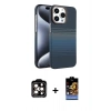 MARSİLYAN™- iPhone 15 Pro Max Kılıf Doruk Serisi - Siyah Buffer Hayalet Cam Ekran Koruyucu + Turuncu PVD Metal Kamera Lens