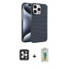 MARSİLYAN™- iPhone 15 Pro Max Kılıf Doruk Serisi - Siyah Polymer Nano Ekran Koruyucu + PVD Metal Kamera Lens - SH