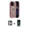 MARSİLYAN™- iPhone 15 Pro Max Kılıf Eksen Çizgi - Şeffaf 360 Full Body Arka Koruyucu + PVD Metal Kamera Lens - GS