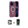 MARSİLYAN™- iPhone 15 Pro Max Kılıf Eksen Çizgi - Şeffaf 360 Full Body Arka Koruyucu + PVD Metal Kamera Lens - GS