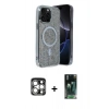 MARSİLYAN™- iPhone 15 Pro Max Kılıf Eksen Çizgi - Şeffaf 360 Full Body Arka Koruyucu + PVD Metal Kamera Lens - GS