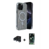 MARSİLYAN™- iPhone 15 Pro Max Kılıf Eksen Çizgi - Şeffaf 360 Full Body Arka Koruyucu + Lacivert Raze Metal Kamera Lens