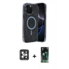 MARSİLYAN™- iPhone 15 Pro Max Kılıf Eksen Çizgi - Şeffaf 360 Full Body Arka Koruyucu + PVD Metal Kamera Lens - GI
