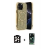 MARSİLYAN™- iPhone 15 Pro Max Kılıf Eksen Çizgi - Şeffaf 360 Full Body Arka Koruyucu + PVD Metal Kamera Lens - TU