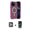 MARSİLYAN™- iPhone 15 Pro Max Kılıf Eksen Çizgi - Şeffaf 360 Full Body Arka Koruyucu + PVD Metal Kamera Lens - GI