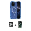 MARSİLYAN™- iPhone 15 Pro Max Kılıf Eksen Çizgi - Şeffaf 360 Full Body Arka Koruyucu + PVD Metal Kamera Lens - LT