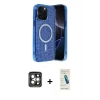 MARSİLYAN™- iPhone 15 Pro Max Kılıf Eksen Çizgi - Şeffaf Pasifik Cam Ekran Koruyucu + PVD Metal Kamera Lens - GI