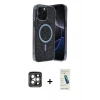 MARSİLYAN™- iPhone 15 Pro Max Kılıf Eksen Çizgi - Şeffaf Pasifik Cam Ekran Koruyucu + PVD Metal Kamera Lens - GI
