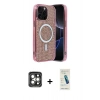 MARSİLYAN™- iPhone 15 Pro Max Kılıf Eksen Çizgi - Şeffaf Pasifik Cam Ekran Koruyucu + PVD Metal Kamera Lens - GI