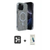 MARSİLYAN™- iPhone 15 Pro Max Kılıf Eksen Çizgi - Şeffaf Pasifik Cam Ekran Koruyucu + PVD Metal Kamera Lens - GI
