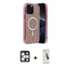 MARSİLYAN™- iPhone 15 Pro Max Kılıf Eksen Çizgi - Şeffaf Pasifik Cam Ekran Koruyucu + PVD Metal Kamera Lens - GS