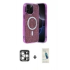 MARSİLYAN™- iPhone 15 Pro Max Kılıf Eksen Çizgi - Şeffaf Pasifik Cam Ekran Koruyucu + PVD Metal Kamera Lens - GS