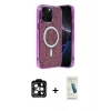 MARSİLYAN™- iPhone 15 Pro Max Kılıf Eksen Çizgi - Şeffaf Pasifik Cam Ekran Koruyucu + PVD Metal Kamera Lens - TU