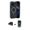 MARSİLYAN™- iPhone 15 Pro Max Kılıf Eksen Çizgi - Siyah 360 Mat Full Body Arka Koruyucu + Raze Metal Kamera Lens - GS