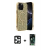 MARSİLYAN™- iPhone 15 Pro Max Kılıf Eksen Çizgi - Siyah 360 Mat Full Body Arka Koruyucu + Lacivert PVD Metal Kamera Lens