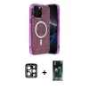 MARSİLYAN™- iPhone 15 Pro Max Kılıf Eksen Çizgi - Siyah 360 Mat Full Body Arka Koruyucu + Lacivert PVD Metal Kamera Lens
