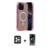 MARSİLYAN™- iPhone 15 Pro Max Kılıf Eksen Çizgi - Siyah 360 Mat Full Body Arka Koruyucu + PVD Metal Kamera Lens - SH