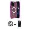MARSİLYAN™- iPhone 15 Pro Max Kılıf Eksen Çizgi - Siyah 3D Antistatik Hayalet Cam Ekran Koruyucu + PVD Metal Kamera Lens - GS