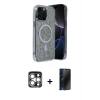 MARSİLYAN™- iPhone 15 Pro Max Kılıf Eksen Çizgi - Siyah 3D Antistatik Hayalet Cam Ekran Koruyucu + PVD Metal Kamera Lens - GS