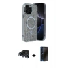 MARSİLYAN™- iPhone 15 Pro Max Kılıf Eksen Çizgi - Siyah 3D Antistatik Hayalet Cam Ekran Koruyucu + Raze Metal Kamera Lens - LT