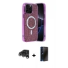 MARSİLYAN™- iPhone 15 Pro Max Kılıf Eksen Çizgi - Siyah 3D Antistatik Hayalet Cam Ekran Koruyucu + Raze Metal Kamera Lens - GS