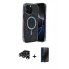 MARSİLYAN™- iPhone 15 Pro Max Kılıf Eksen Çizgi - Siyah 3D Antistatik Hayalet Cam Ekran Koruyucu + Raze Metal Kamera Lens - GS