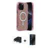MARSİLYAN™- iPhone 15 Pro Max Kılıf Eksen Çizgi - Siyah 3D Antistatik Hayalet Cam Ekran Koruyucu + Raze Metal Kamera Lens - LT