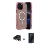MARSİLYAN™- iPhone 15 Pro Max Kılıf Eksen Çizgi - Siyah 3D Antistatik Hayalet Cam Ekran Koruyucu + Raze Metal Kamera Lens - GS