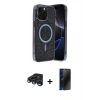 MARSİLYAN™- iPhone 15 Pro Max Kılıf Eksen Çizgi - Siyah 3D Antistatik Hayalet Cam Ekran Koruyucu + Raze Metal Kamera Lens - LT