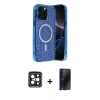MARSİLYAN™- iPhone 15 Pro Max Kılıf Eksen Çizgi - Siyah 3D Antistatik Hayalet Cam Ekran Koruyucu + PVD Metal Kamera Lens - SH