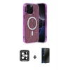 MARSİLYAN™- iPhone 15 Pro Max Kılıf Eksen Çizgi - Siyah 3D Antistatik Hayalet Cam Ekran Koruyucu + PVD Metal Kamera Lens - SH