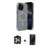 MARSİLYAN™- iPhone 15 Pro Max Kılıf Eksen Çizgi - Siyah 3D Antistatik Hayalet Cam Ekran Koruyucu + Turuncu PVD Metal Kamera Lens
