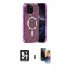 MARSİLYAN™- iPhone 15 Pro Max Kılıf Eksen Çizgi - Siyah 3D Antistatik Mat Seramik Nano Ekran Koruyucu + Gri PVD Metal Kamera Lens