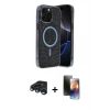 MARSİLYAN™- iPhone 15 Pro Max Kılıf Eksen Çizgi - Siyah 3D Antistatik Mat Seramik Nano Ekran Koruyucu + Lacivert Raze Metal Kamera Lens