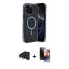 MARSİLYAN™- iPhone 15 Pro Max Kılıf Eksen Çizgi - Siyah 3D Antistatik Mat Seramik Nano Ekran Koruyucu + Raze Metal Kamera Lens - TMGI