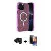 MARSİLYAN™- iPhone 15 Pro Max Kılıf Eksen Çizgi - Siyah 3D Antistatik Mat Seramik Nano Ekran Koruyucu + Raze Metal Kamera Lens - SH