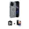 MARSİLYAN™- iPhone 15 Pro Max Kılıf Eksen Çizgi - Siyah 3D Antistatik Mat Seramik Nano Ekran Koruyucu + Turuncu PVD Metal Kamera Lens