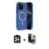MARSİLYAN™- iPhone 15 Pro Max Kılıf Eksen Çizgi - Siyah 3D Antistatik Mat Seramik Nano Ekran Koruyucu + Turuncu PVD Metal Kamera Lens