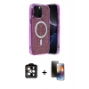 MARSİLYAN™- iPhone 15 Pro Max Kılıf Eksen Çizgi - Siyah 3D Antistatik Mat Seramik Nano Ekran Koruyucu + Turuncu PVD Metal Kamera Lens