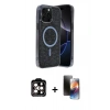 MARSİLYAN™- iPhone 15 Pro Max Kılıf Eksen Çizgi - Siyah 3D Antistatik Mat Seramik Nano Ekran Koruyucu + Turuncu PVD Metal Kamera Lens