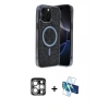 MARSİLYAN™- iPhone 15 Pro Max Kılıf Eksen Çizgi - Siyah 3D Antistatik Seramik Nano Ekran Koruyucu + PVD Metal Kamera Lens - GS